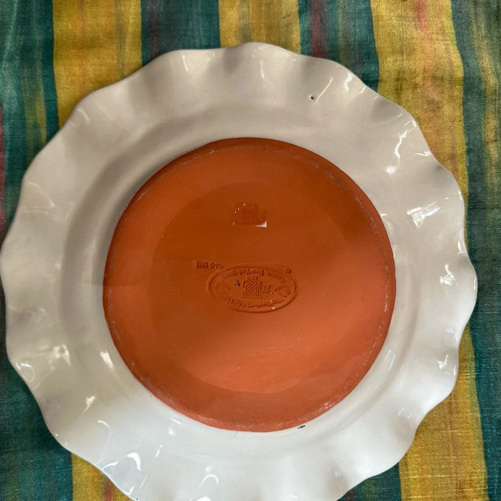 MacKenzie-Childs Brighton Pavilion 11” fluted Dinner Plate with Green, Pink - Picture 3 of 4